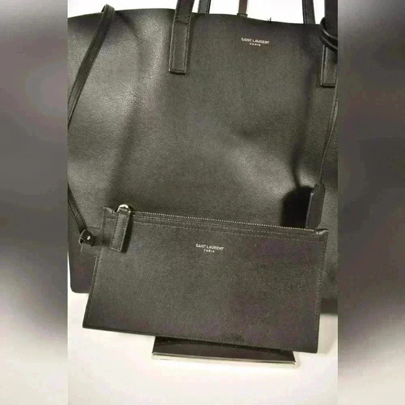 SAINT LAURENT YSL Black Smooth  Calfskin Leather Shopper Tote Italy - Picture 8 of 8